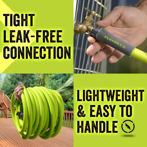 Man holding Garden Hose Five Eighth Inch By Fifty Foot Lightweight All Weather Water Hose With Ultra Flexible Kink Free Design