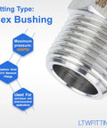 Pro Grade Stainless Steel 316 Hex Bushing Reducer Fittings Three Eighths Inch Male To One Quarter Inch Female NPT
