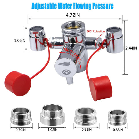 Faucet Mounted Eyewash Station Kit For Emergency Eyewash And First Aid OSHA Approved Easy Install with adapters and dimensions.