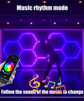 Music rhythm mode with RGB Hexagon Ceiling Light Fixture 15 Pack With Dope Color Modes, app control phone and dancing person
