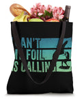 I Cant My Foil Is Calling Wing Foil Wingsurfing Tote Bag 16x16 inch, black handles, filled with groceries and flowers