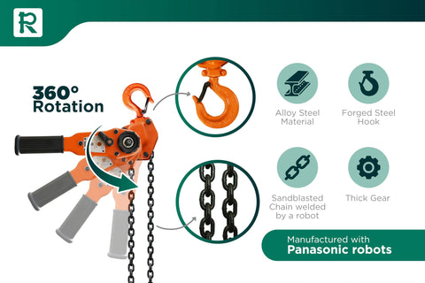 360 Degree Lever Hoist Heavy Duty Manual Ratchet Chain Puller With 1100 Pounds Capacity 5 Ft Lift Chain Lightweight Compact Design