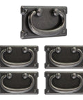 Five Pack Horizontal Bail Cabinet Pulls, 3 Inch Rectangular Drop Ring Handles, Zinc Alloy in Black Bronze, shown front view.