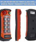 Front, side, and back view of 8 Channel Industrial Wireless Crane Hoist Remote Control Set For 12V 24V Overhead Bridge Cranes With 100 Meter Range Emergency Stop Receiver And Transmitter Boss Grade Electric Chain Hoist Controller Q800.