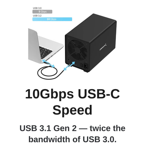 Heavy Duty 5 Bay Usb C Storage Dock Serving Up Lightning Fast 10Gbps Transfers For 3.5 Inch Drives, connected to a laptop.