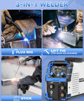 3 In 1 MIG TIG Stick Welder 135A 110V Flux Core Gasless Portable Wire Feed Welder With Auto Darkening Helmet For DIY Projects