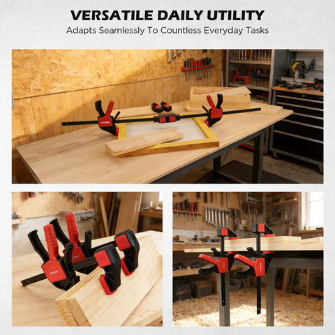 Six Inch Bar Clamp Set For Woodworking With Clamp Connector, Quick Release Bar Clamps With 150 Lbs Load on workbench