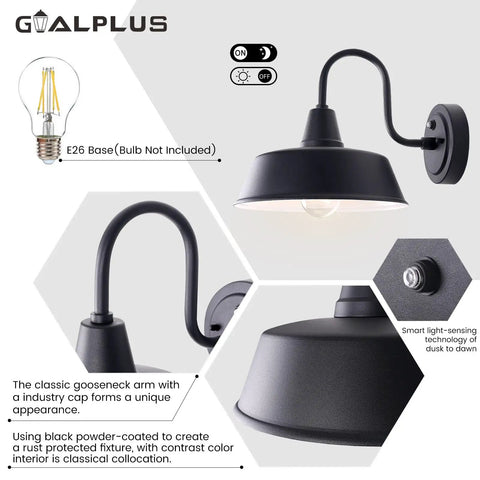 Dusk To Dawn 10 Inch Gooseneck Outdoor Wall Light Black Exterior Barn Light Fixture With White Accent Farmhouse Porch Sconce