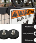 10 Pack Rubber Coated NdFeB Magnets With M4 Female Threads holding warning sign on metal gate, anti-broken, anti-oxidation, waterproof features