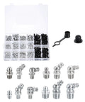 490-Piece Galvanized Steel Grease Fitting Kit With Straight And Angled Nipples, 1/4-28, 1/8-27, M6, M10 Threads Displayed