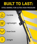 High Pressure Bike Floor Pump for Precision Inflation, Steel Barrel, 160 PSI, durable design, hose dock, yellow and black finish