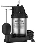 1/2 HP Submersible Sump Pump With Stainless Steel Surface, 10 Ft Power Cord, 1-1/2 Inch NPT Discharge, Auto Float Switch