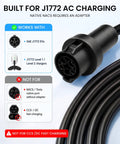Built for J1772 AC charging with compatibility details for Hella Reliable 21 Foot J1772 EV Extension Cord 50 Amp Level 2.