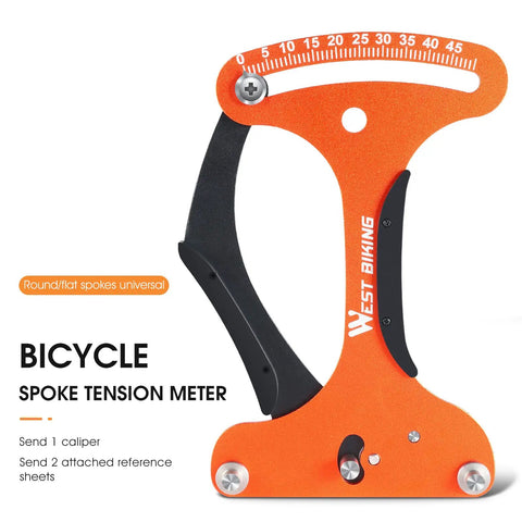 Must Have Pro Grade Aluminum Spoke Tension Meter For Bikes in yellow, durable wheel tension tool shown with scale and handle details