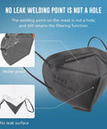 Waterproof KN95 face mask demonstrating no leak welding point, part of KN95 Face Masks 100 Pack Black 5 Layer Breathable Protection For Adults