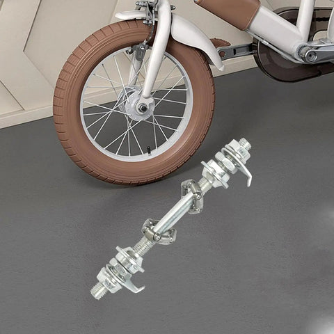 Front Wheel Hub Axle Bearings 4.92 Inch Upgrade For Road And Mountain Bikes, silver, displayed near bike wheel, easy install