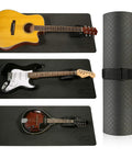 Guitar Work Mat Kit With Dual Height Neck Support Rest And String Winder Cutter Tool Pro Grade features acoustic, electric guitars, and mandolin on mats.