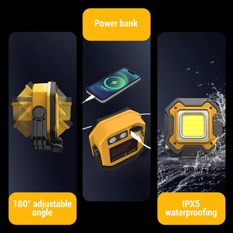 Image of 2 Pack Rechargeable LED Work Lights With 6000mAh Battery 16 Hours Run Time Cordless Magnetic Spotlight IPX5 Waterproof.