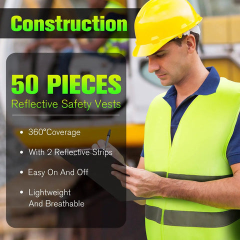 50 Pack High Visibility Reflective Safety Vests Bulk For Men Women Work Cycling Running Neon Mesh Security Gear For Outdoor Jobs