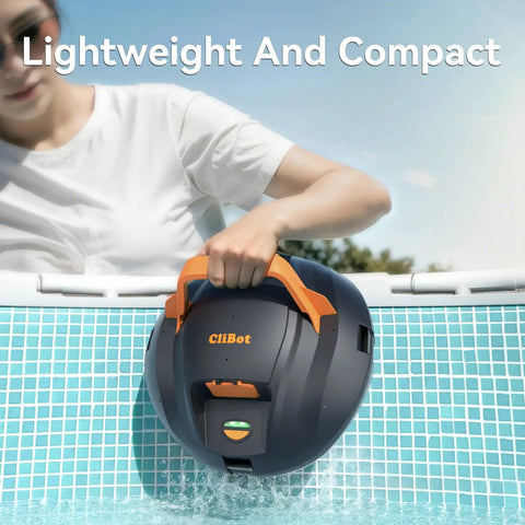 Person holding Cordless Pool Vacuum Robot With 120 Minute Runtime Beefy Dual Motor Power Auto Park Two Cleaning Paths