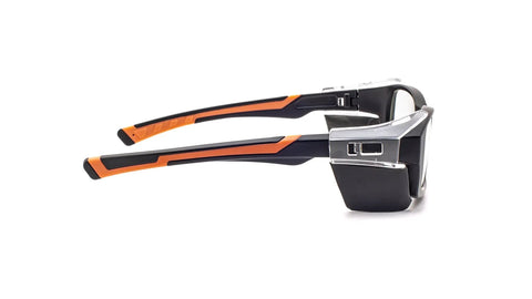 Side view of Leaded Radiation Safety Glasses With SF-6 HT Lenses, 0.75mm Pb Equivalency, with TR-90 frame and removable side shields.