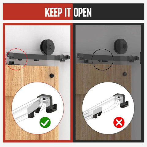 Diagram showing No-Drill Sliding Barn Door Soft Close Kit, Tool-Free Install, Adjustable Stopper For 88-132 Lbs on flat track