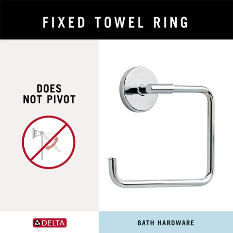 Square Polished Chrome Towel Ring Hand Towel Holder for Kitchen and Bathroom Durable Zinc Construction Easy Install fixed