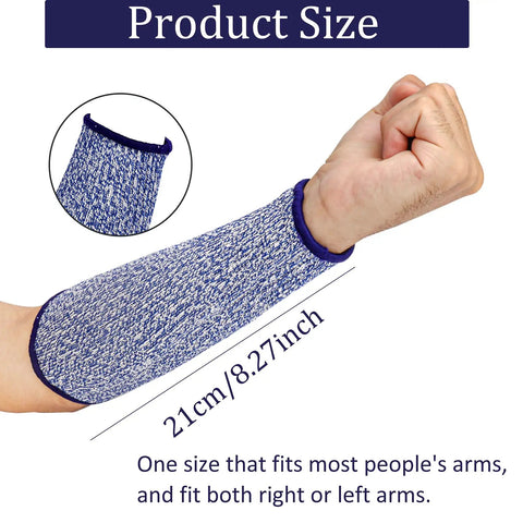 Five Pack Cut Resistant Arm Sleeves For Men And Women, Level Five Bite Proof Forearm Guards, Blue Sleeve on Arm, Size 21cm