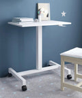 Adjustable Mobile Laptop Stand With Smooth Rolling Casters portable standing desk with white top and steel frame in modern room.