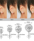 Silver Disco Ball Earrings For Women, Cubic Zirconia Crystal Studs, 6mm size on ear, stainless steel
