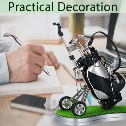 Golf Pen Holder Desk Accessory For Men And Women Mini Golf Bag Pen Holder With 3 Mini Club Pens And Ball Perfect Gift