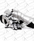 Close-up of Medieval Iron Gorget Spaulders Shoulder Armor And Handcrafted Leather Gauntlet Gloves Set For Adults for cosplay
