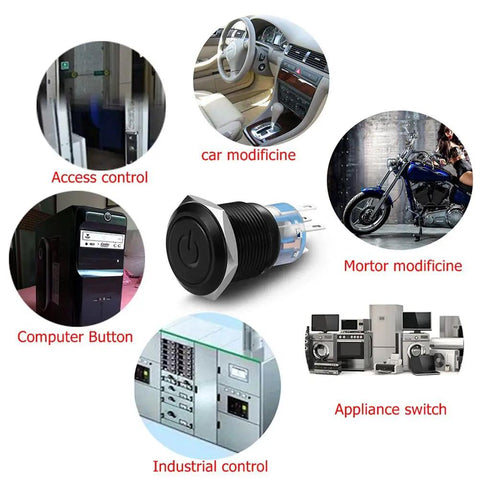 19mm Latching Pushbutton Switch With Dope Blue 12V LED Power Symbol 1NO 1NC SPDT On Off Waterproof Toggle Switch uses