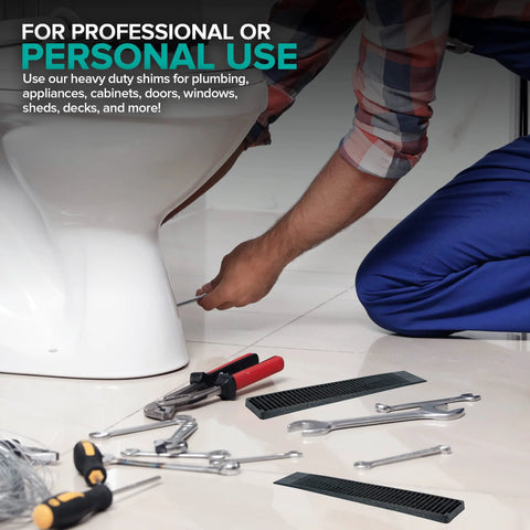 Person using 24 Pack Hard Composite Shims For Home Improvement And Leveling Never Rot Stackable Shims For Indoor And Outdoor Use on toilet.