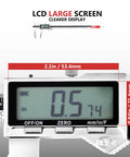 Close-up of the digital caliper's LCD displaying measurement, highlighting features of the Digital Caliper 12 Inch With Rechargeable Battery And Large LCD Display, Stainless Steel Vernier Micrometer Measuring Tool, Type C Quick Charge, High Precision, Easy Zeroing, Built For Pros And DIY Folks, Engineers And Machinists.