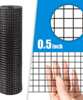 Top Shelf Vinyl Coated Hardware Cloth 16 Gauge Galvanized Steel With Half Inch Black Square Mesh Welded Yard Fence showing 0.5 inch squares.