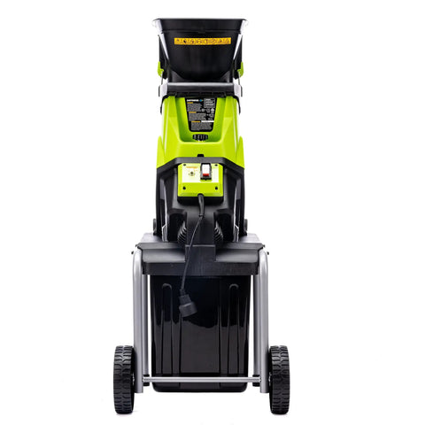 Front view of 15 Amp Corded Electric Garden Chipper with Collection Bin for Branches Up to 1.8 Inches Power Through Sticks and Brush