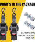 Heavy Duty Retractable Ratchet Straps 2 Inch By 6 Foot Bolt On Boat Transom Tie Down Straps for Trailer package