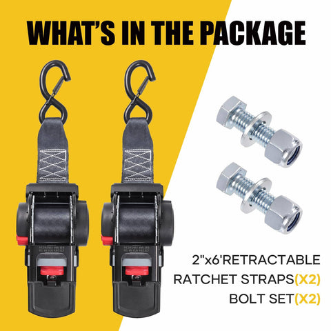 Heavy Duty Retractable Ratchet Straps 2 Inch By 6 Foot Bolt On Boat Transom Tie Down Straps for Trailer package