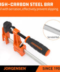6 Inch Bar Clamp Set 4 Pack Steel F Clamp Light Duty 300 Lbs Load Capacity for Woodworking Metalworking and DIY Projects Grip Tight Hold Strong Bond Right Every Time high-carbon steel bar with serrated rail detail