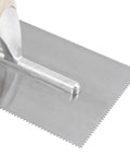 Professional Flooring Adhesive Trowel One Sixteenth Inch Square Notch, Tempered Steel Blade with Wood Handle Close-Up