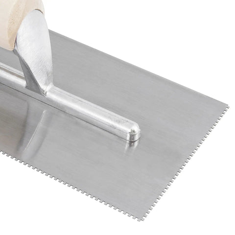 Professional Flooring Adhesive Trowel One Sixteenth Inch Square Notch, Tempered Steel Blade with Wood Handle Close-Up