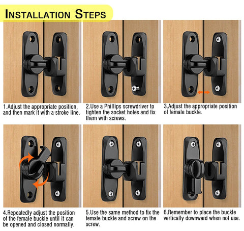 Installation steps for Heavy Duty Flip Gate Latches For Barn Doors And Garden Gates 90 And 180 Degree Anti Rust Hasps Thickened Zinc Alloy
