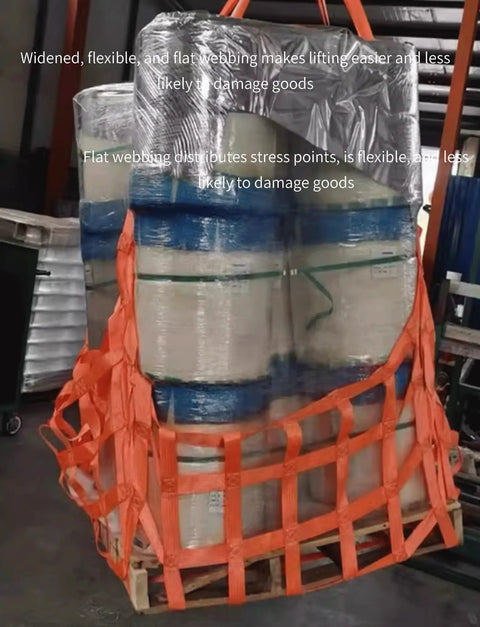 Heavy Duty Hoisting Net For Secure Equipment Transport And Construction Projects 100x100 Cm Mesh Grid 10 Cm 300 Kg Capacity Built For The Jobsite Pro Grade Industrial Strength Lifting Net securing wrapped pallet load