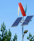 Portable 100W Wind Turbine Generator For Home Use No Battery 12V Vertical Wind Turbine with solar panel in outdoor setup
