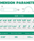 Dimensions and sizes for 90 Piece Must-Have Conduit Clamp Assortment Kit In 304 Stainless Steel, showing 16 sizes.