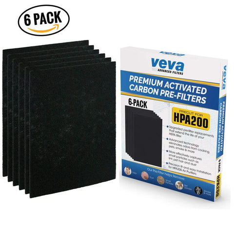 Six Pack Precut Air Purifier Filter Replacements For Honeywell HPA200 Purifiers Premium Activated Carbon Pre Filters That Help Knock Out Odors Smoke Pet Dander Cooking Fumes And Everyday Indoor Air Quality with box