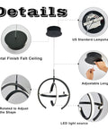 Details of Matte Black Pendant Light Fixture For Kitchen Island LED Chandelier, showing components and adjustable features.