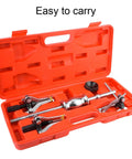 Pro Level Carbon Steel Gear Bearing Puller Kit With Real 1 2 KG Slide Hammer And Solid 3 Jaw Internal External Removal Tool Built For Mechanics Doing Serious Garage Repairs And Engine Tune Ups Everyday. red case with carbon steel 3 jaw puller and slide hammer