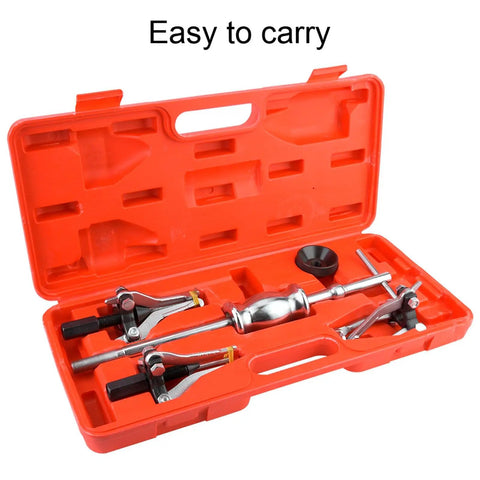 Pro Level Carbon Steel Gear Bearing Puller Kit With Real 1 2 KG Slide Hammer And Solid 3 Jaw Internal External Removal Tool Built For Mechanics Doing Serious Garage Repairs And Engine Tune Ups Everyday. red case with carbon steel 3 jaw puller and slide hammer